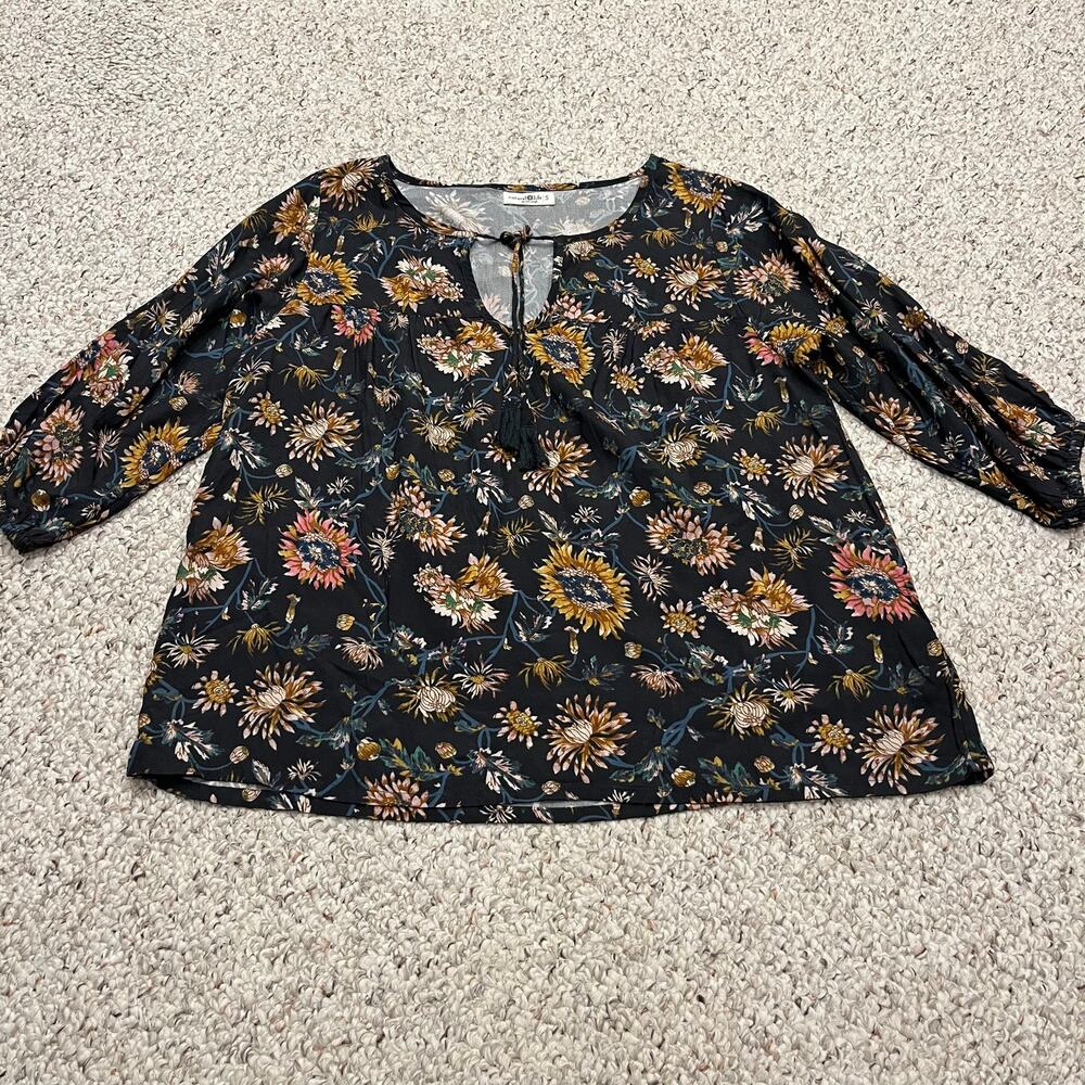 Natural Life Dark Floral Blouse S Boho Rayon Feminine Casual Summer Classic